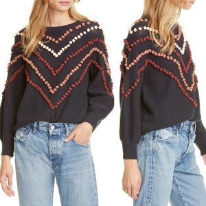 THE GREAT. The Bobble Pom Pom Sweater Women’s Navy Size 3/Large